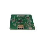 Rear view of Micro OLED evaluation driver board, showing PCB back side with component placement and board dimensions