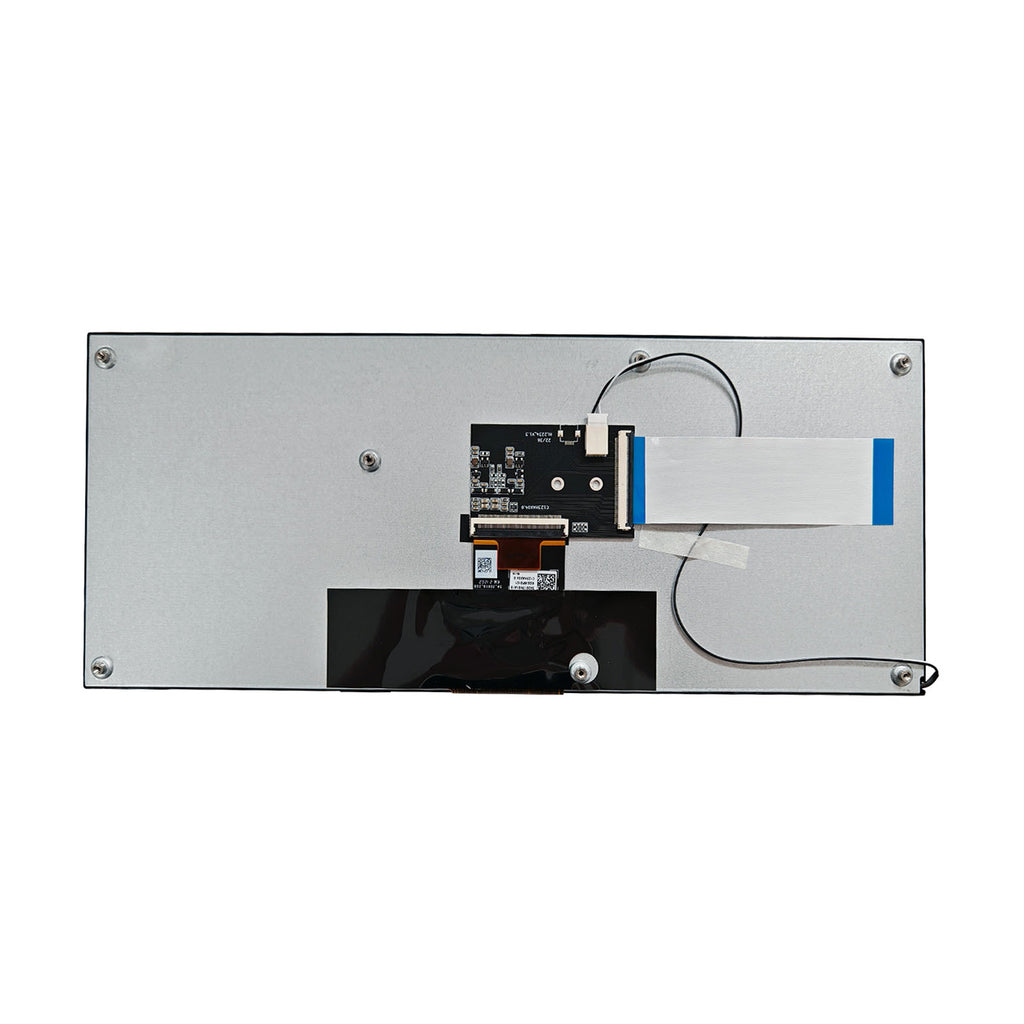 Rear view of bar LCD display module showing PCBA driver board and connector interface