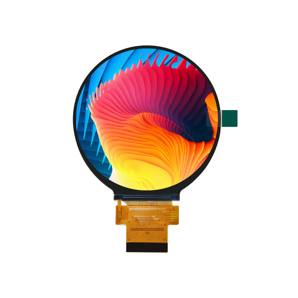 2.8 inch circular TFT LCD display showing a full color test pattern with 40-pin FPC